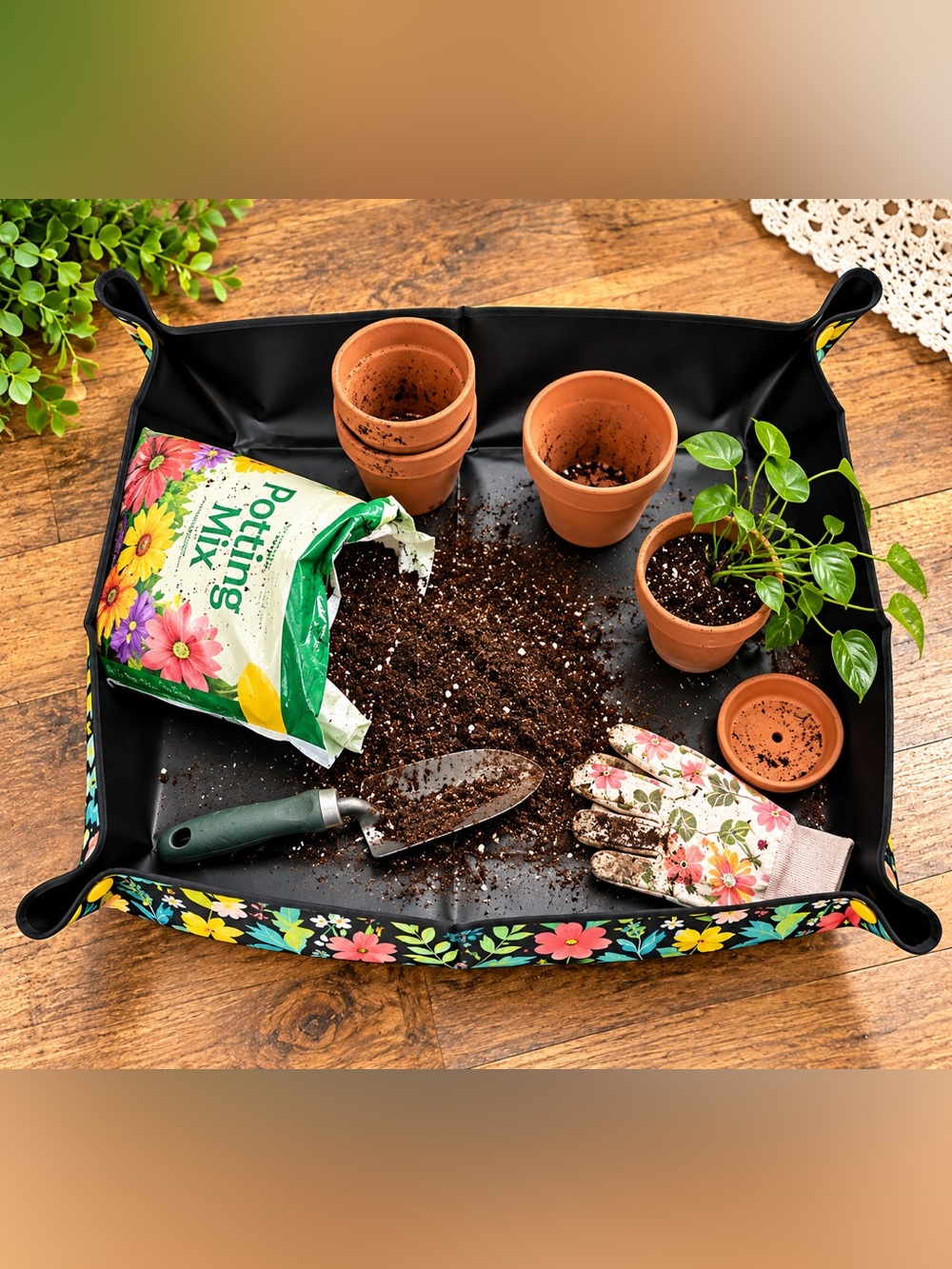 Floral Foldable Plant Potting Repotting Mat